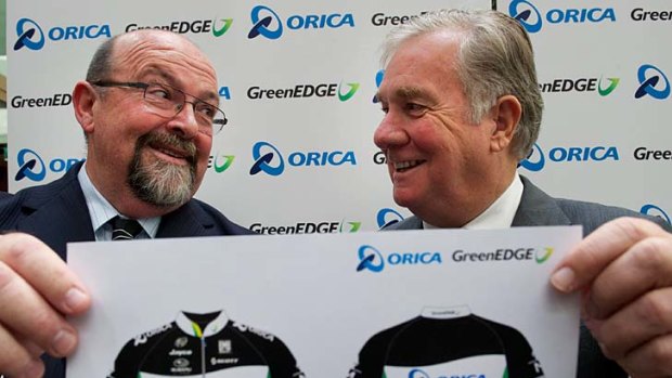 Orica managing director and chief executive Ian Smith with GreenEDGE team founder and owner Gerry Ryan in May this year.