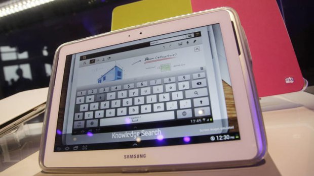 The Samsung Galaxy Note 10.1 is shown at a news conference, Wednesday, August 15, 2012 in New York.