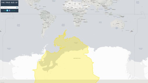 The continent gets smaller as it moves towards the equator.