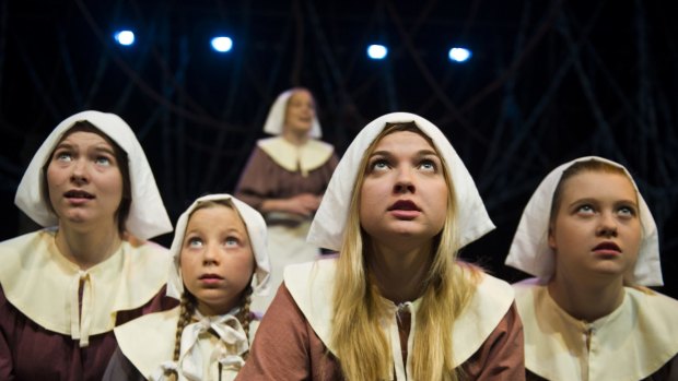 Mass hysteria: The Crucible cast members (from left)   Yanina Clifton, Katy Larkin,  Zoe Priest, Alysandra Grant, (back) Saffron Dudgeon.
The Canberra Times
