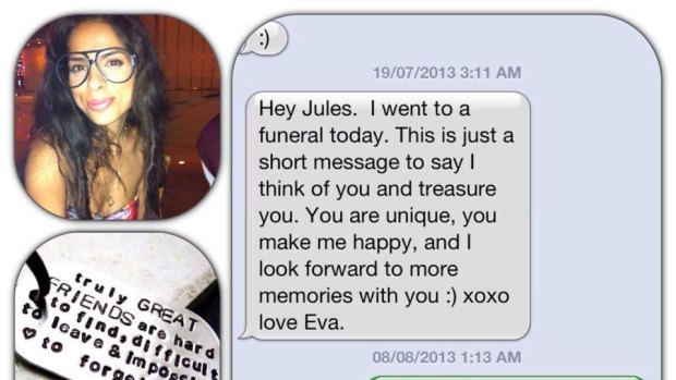 Evita Sarmonikas sent this text message to a close friend.