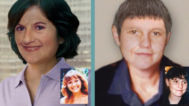 Left: Stella Farrugia how she may look now and inset, when she vanished at 18. Right: Shar Muller in a digitally-aged image as a 45-year-old and inset, when she disappeared aged 25.