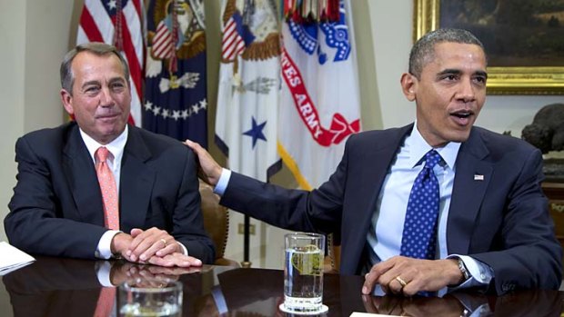 "How we get there, god only knows" ... US House Speaker John Boehner with US President Barack Obama.