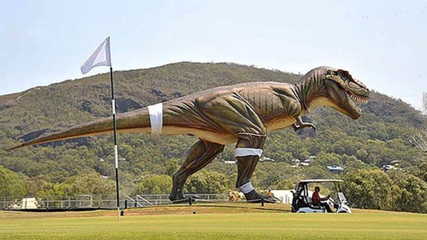 Jeff the T-Rex, between the 9th green and the 10th tee on the Sunshine Coast resort course.