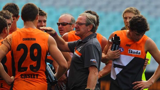 GWS coach Kevin Sheedy instructs his players.