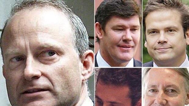 Avoided a ban ... Jodee Rich, left, and Mark Silbermann, bottom centre. Bottom right, Brad Keeling. Lachlan Murdoch, top right, and James Packer, top centre, were called as witnesses.