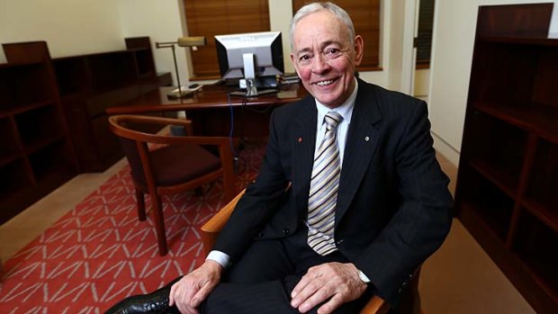 "At least Ricky knows what he doesn't know and he's willing to learn": Family First senator Bob Day moves into his new office at Parliament House.