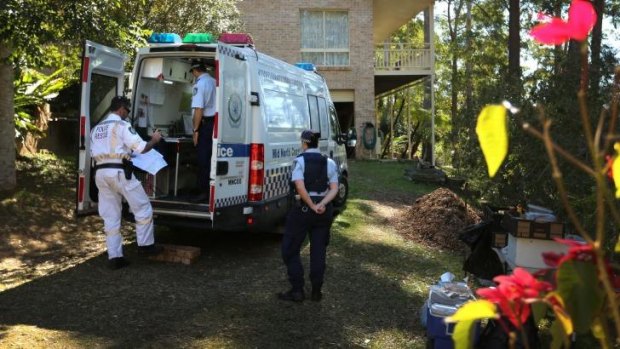 Police at a command post outside the home of William Tyrell's grandmother.