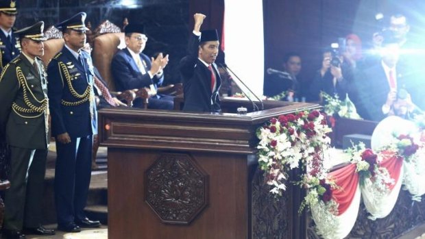 Indonesian President Joko Widodo during his speech at his inauguration ceremony.