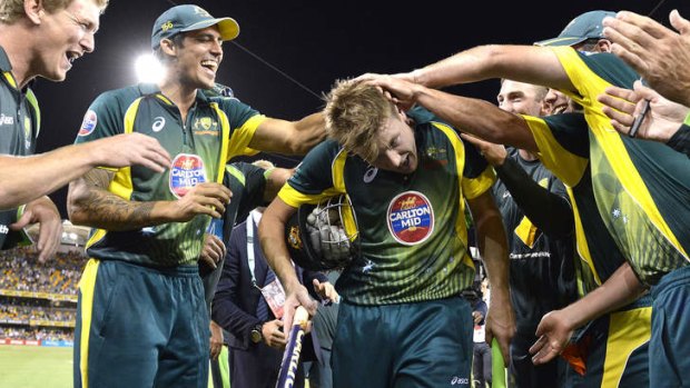 That's entertainment: James Faulkner is cheered off after reviving memories of the golden days of one-day cricket with a free-swinging knock against England.