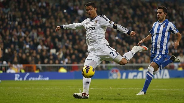 Cristiano Ronaldo scores against Real Sociedad.