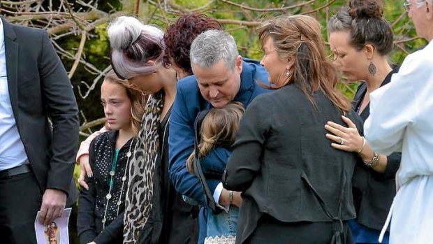 Mourners outside the funeral service for murdered Pakenham mother Kylie Blackwood.