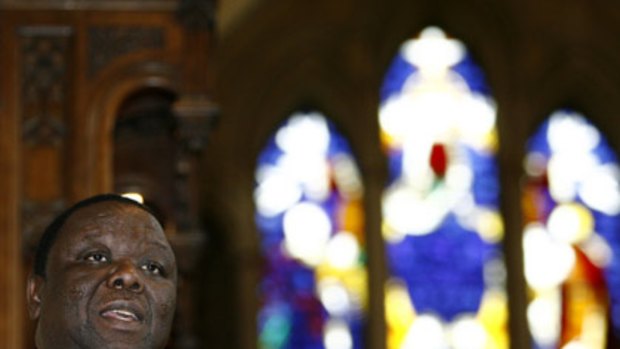 Shaken by reception... Morgan Tsvangirai addresses Zimbabwean exiles in Southwark Cathedral.