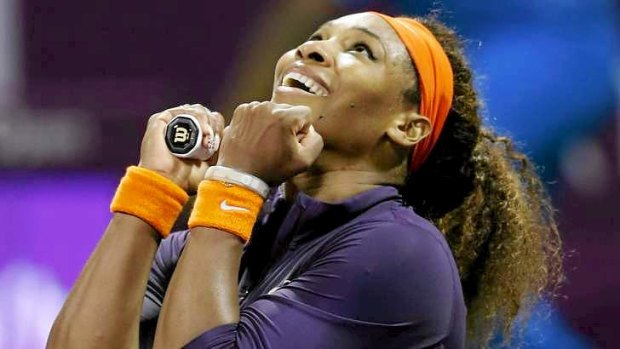 Serena Williams celebrates after defeating Petra Kvitova of the Czech Republic.