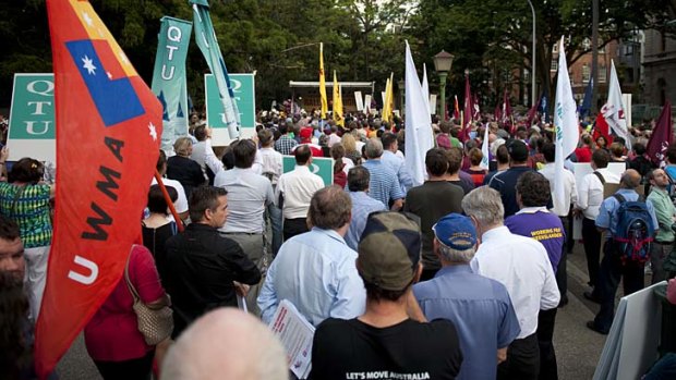 About 1000 people marched on Queensland Parliament in Brisbane on Tuesday afternoon.