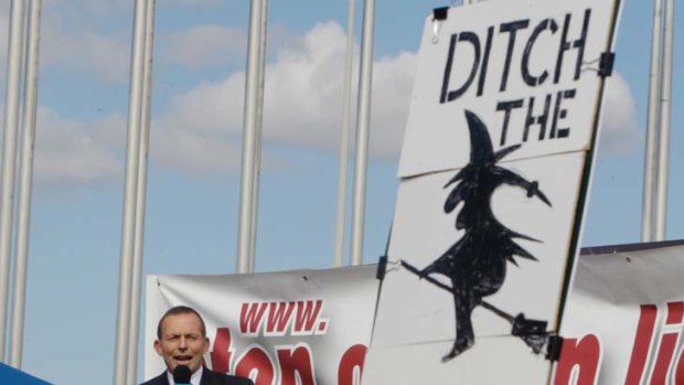 Tony Abbott addressed the No Carbon Tax rally outside Parliament House Canberra on Tuesday.
