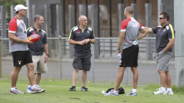 The Raiders and Swans coaches discuss tactics.