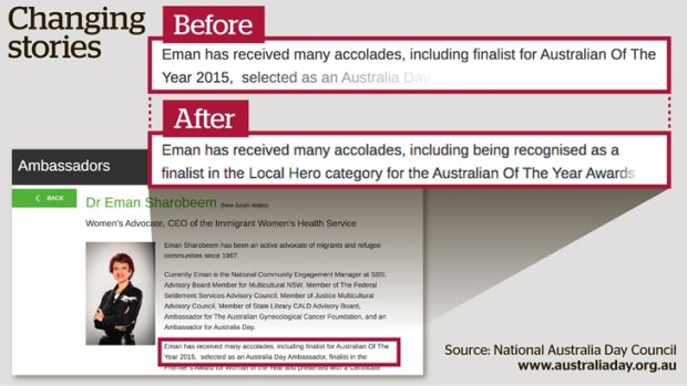 Reference to Sharobeem being an Australian of the Year finalist in 2015 was changed after queries from Fairfax Media.