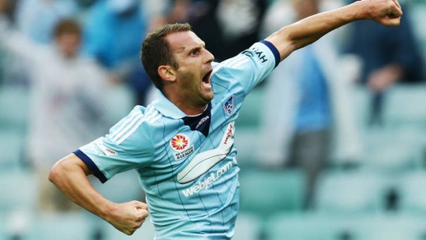 On target: Ranko Despotovic celebrates scoring against Perth.