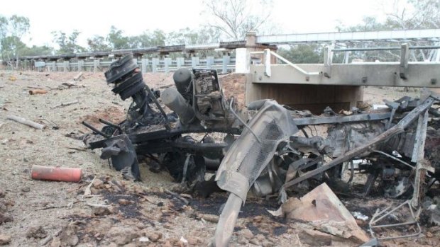 The scene of a truck rollover on the Mitchell Highway.