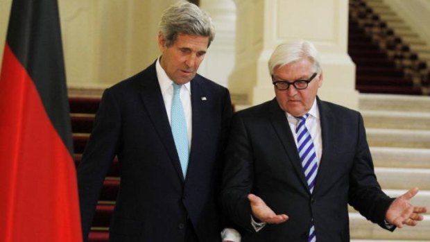 US Secretary of State John Kerry and German Foreign Minister Frank-Walter Steinmeier in Vienna, where the pair spoke about strained US-German relations following the recent spying scandal.