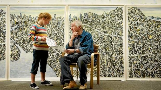 Inspiration: Artist Jan Senbergs, with granddaughter Isobel Long, says his grandchildren's spontaneous creativity inspired him.