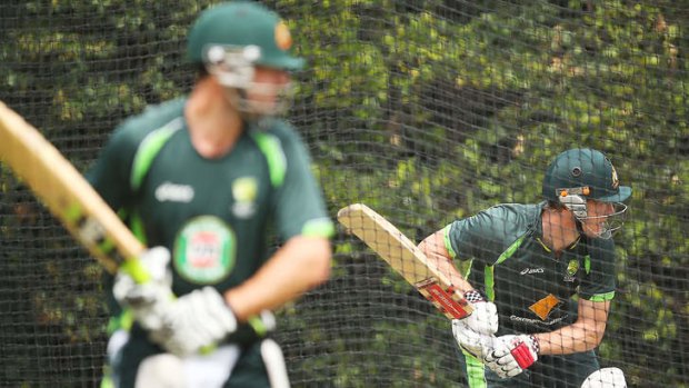 Focused: Australia's George Bailey (right) and Alex Doolan in the nets at the SCG on New Years Day.