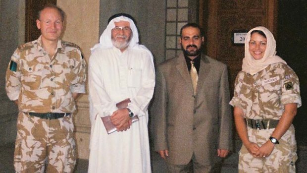 Rabia Siddique at Basra Palace with Brigadier John Lorimer and Sunni elders.