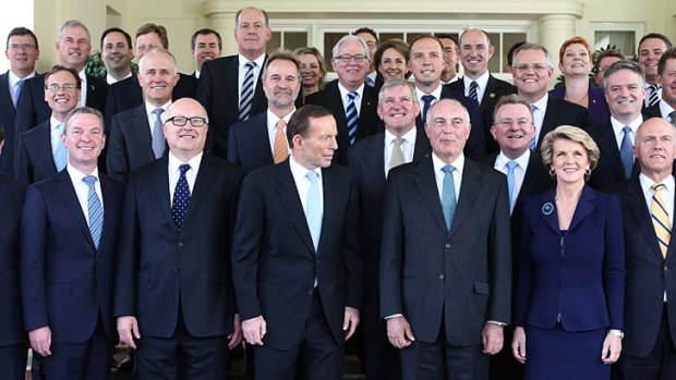 Tony Abbott with his ministry at Government House.