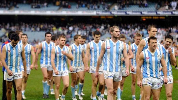 North Melbourne players walk off after losing to Collingwood by a record margin