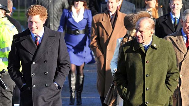 Prince Harry and Prince Philip, Duke of Edinburgh attend the Christmas Day Church Service with other members of the Royal family.