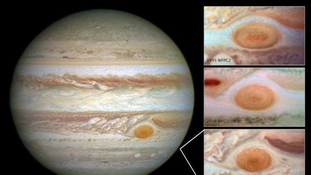 Shrinking: Images of Jupiter's Great Red Spot, taken by the Hubble Space Telescope over a span of 20 years, shows how the planet's huge storm has decreased in size over the years.