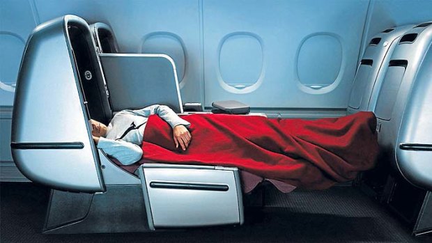 The Qantas business class 'Skybed' ... business class fares have fallen 27 per cent in two months.