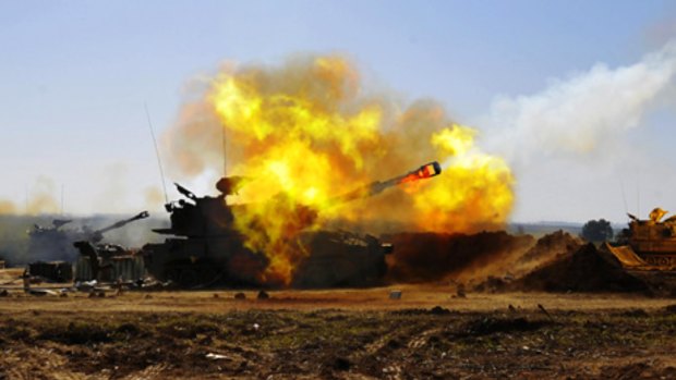 Israeli artillery fires on the Gaza Strip in January 2009.