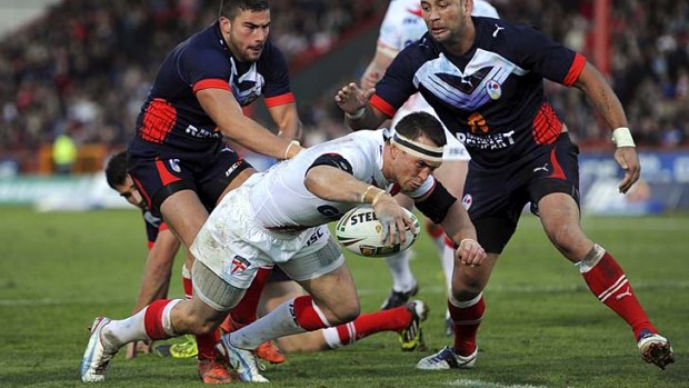 HULL, ENGLAND - NOVEMBER 03: Kevin Sinfield of England goes over for a try during the Autumn International Series match between England and France at Craven Park on November 3, 2012 in Hull, England. (Photo by Chris Brunskill/Getty Images)sinfield.jpg