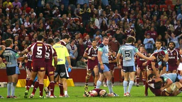 The brawl at last year's state-of-origin clash, in which Steve Price was knocked unconscious.
