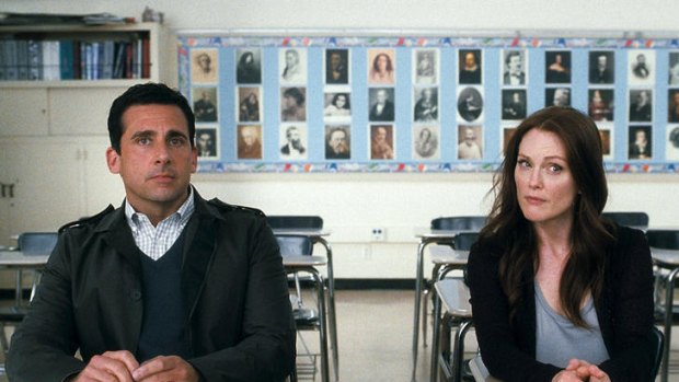 Separation anxiety: Steve Carell and Julianne Moore share table space in Crazy, Stupid, Love.