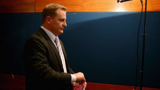 Michael Voss at his last Brisbane Lions media conference on Wednesday.