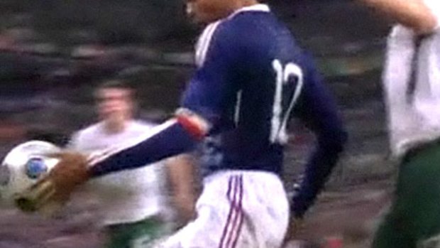 A screenshot shows Thierry Henry handling the ball to set up a French goal against Ireland.