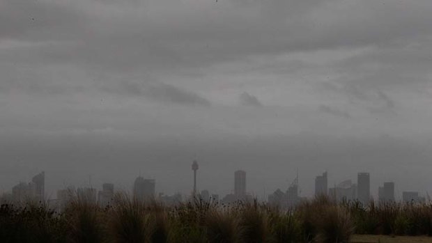 Grey skies ... the view over Sydney CBD from Dover Heights at 7am today.