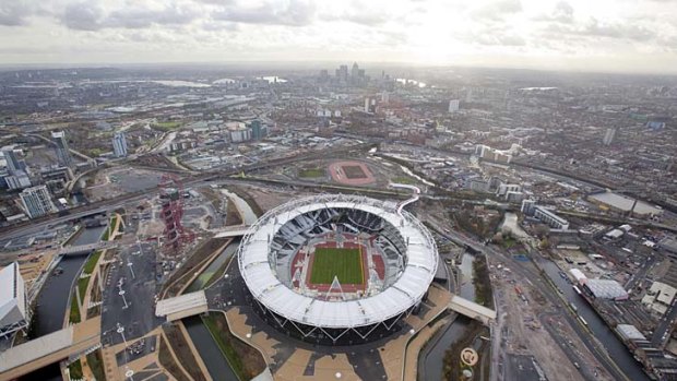 An aerial view of a section of the London 2012 Olympic Stadium.
