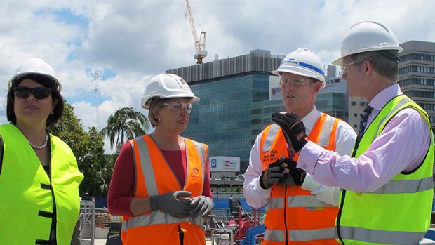 Member for Brisbane Grace Grace and Premier Anna Bligh visit the construction site at the RNA Showgrounds.