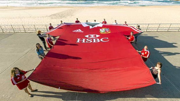 Red alert: Lions sponsor HSBC marked 50 days to go until the first Test yesterday, with fans rolling out an oversized Lions jersey at Bondi Beach. Over 30,000 Lions fans are expected to hit Australian shores for the tour.