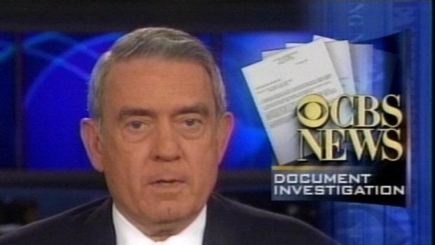 This screen grab shows Dan Rather presenting a report on the Bush story in September 2004.