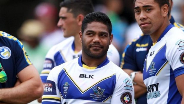 Back in favour: Chris Sandow (centre) in his Wentworthville strip at Brookvale Oval last weekend.
