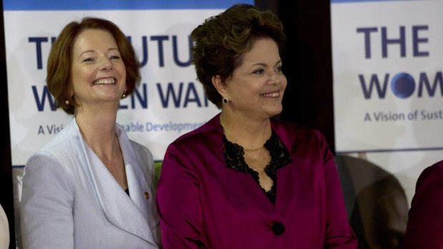 Julia Gillard with Brazil's President Dilma Rousseff  at "The Future Women Want" conference, a parallel event to the United Nations Conference on Sustainable Development in Rio de Janeiro, Brazil.