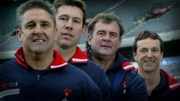 The 2004 Melbourne coaching team: Chris Fagan, Brett Ratten, Mark Reilly and Neale Daniher.