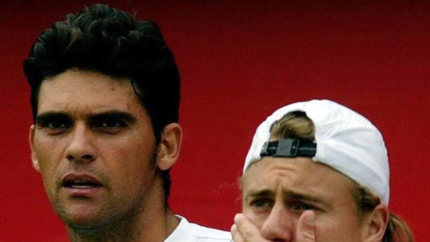 Looking back ... Mark Philippoussis and Lleyton Hewitt together during the Queen's Club Championships in 2005.