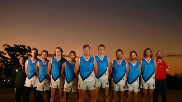 Osborne Park players, including Trevor Mahony (centre, brother of Jamie), in the jumpers they wore for Beyondblue round.