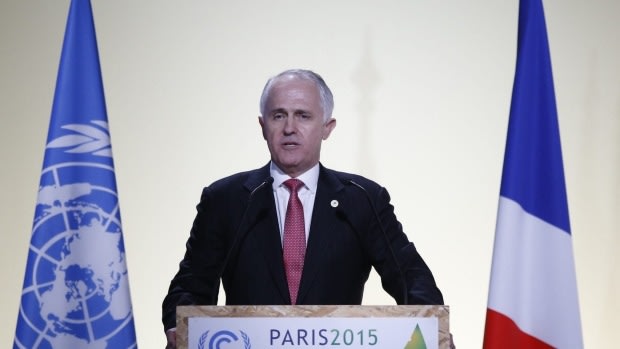 Prime Minister Malcolm Turnbull addressing the Paris climate summit last year.